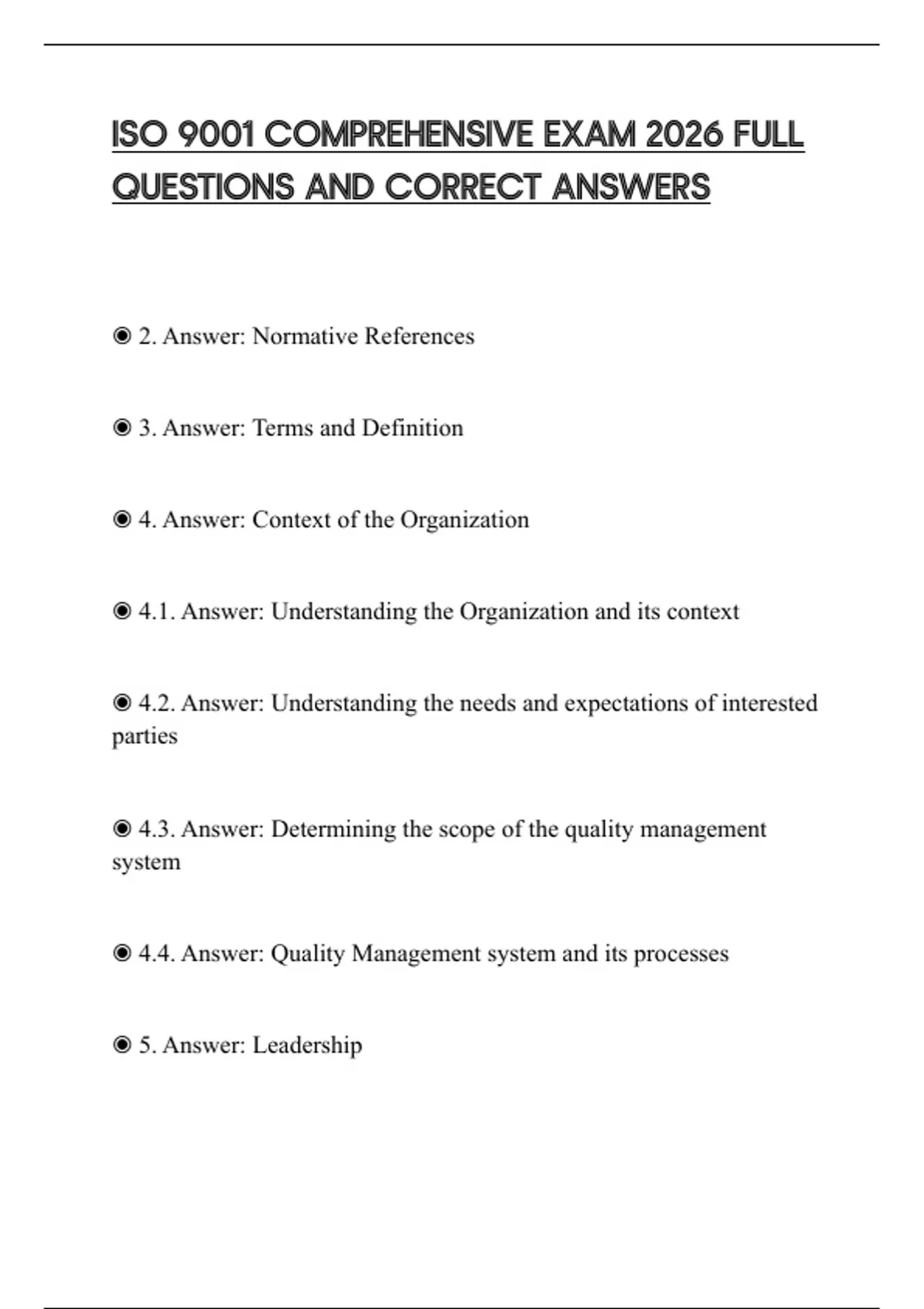 Question Iso ISO 9001 COMPREHENSIVE EXAM 2026 FULL QUESTIONS AND CORRECT ANSWERS ...