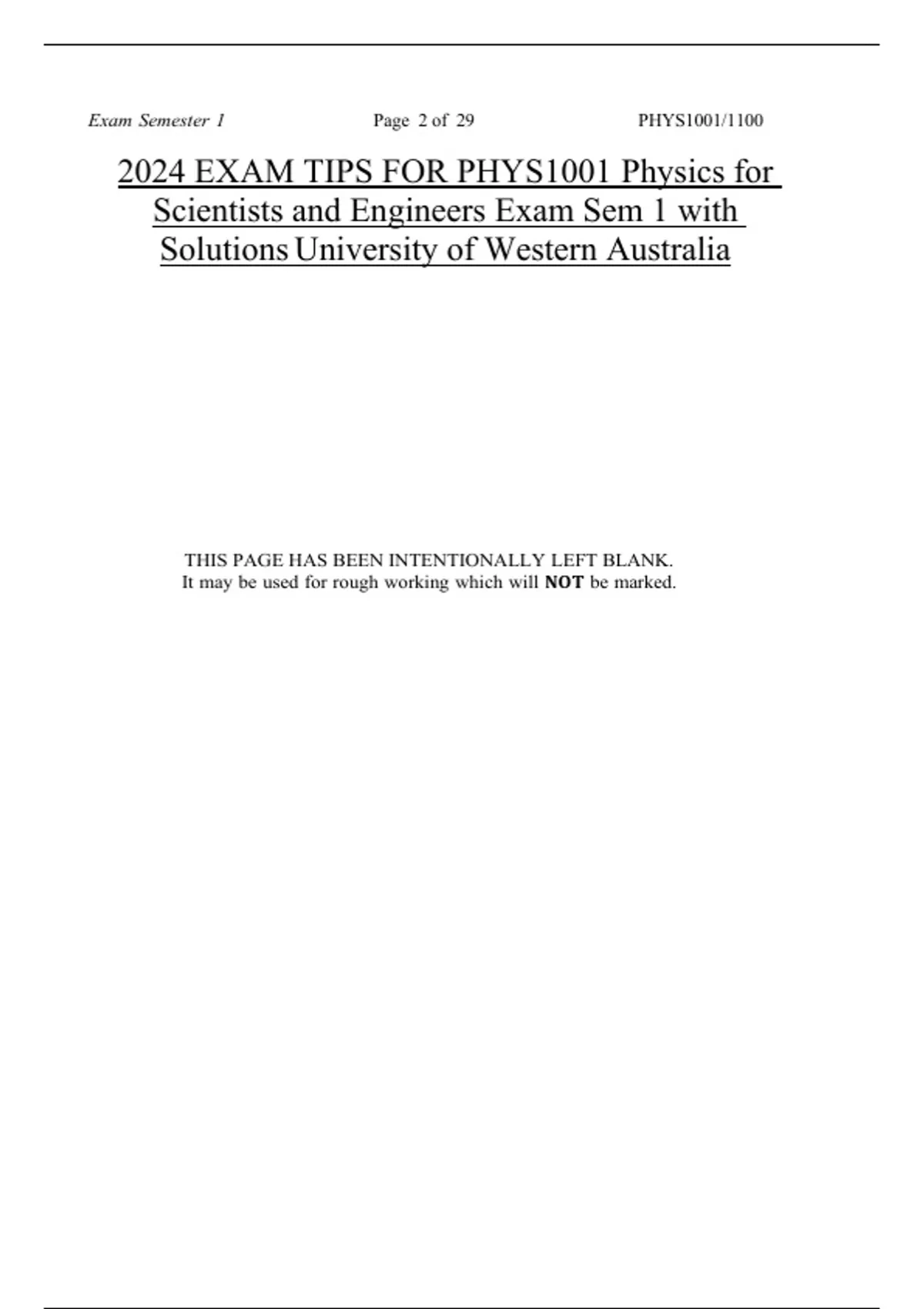 2024 EXAM TIPS FOR PHYS1001 Physics for Scientists and Engineers Exam ...
