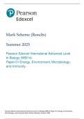 Pearson Edexcel International Advanced Level in Biology &lpar;WBI14&rpar; Paper 01 Energy&comma; Environment&comma; Microbiology&comma; and Immunity Mark Scheme &lpar;Results&rpar; Summer 2025
