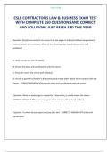 CSLB CONTRACTOR'S LAW & BUSINESS EXAM TEST WITH COMPLETE 250 QUESTIONS AND CORRECT AND SOLUTIONS JUST RELEA SED THIS YEAR