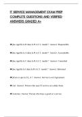 IT SERVICE MANAGEMENT EXAM PREP COMPLETE QUESTIONS AND VERIFIED ANSWERS GRADED A&plus;