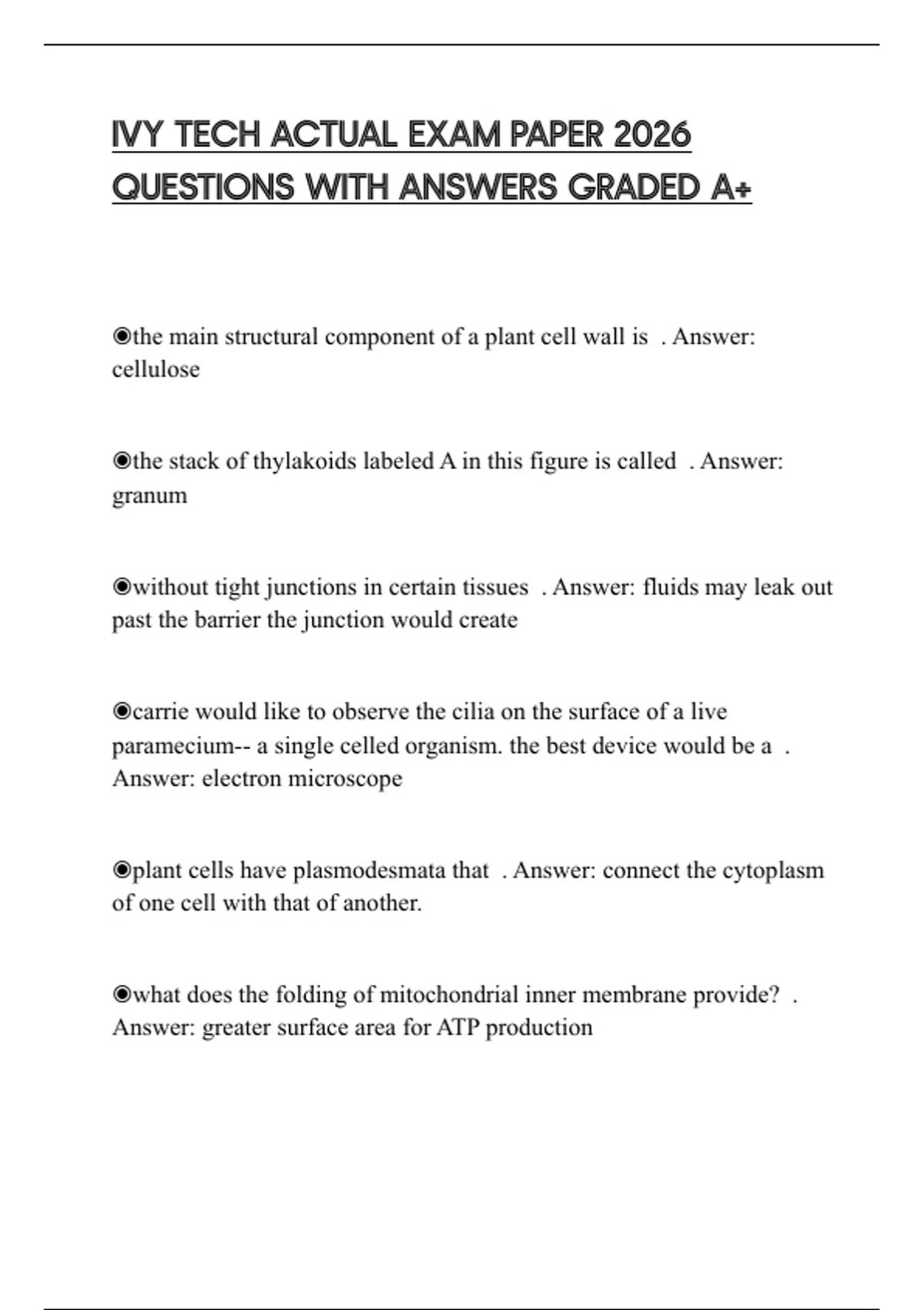 IVY TECH ACTUAL EXAM PAPER 2026 QUESTIONS WITH ANSWERS GRADED A+ - IVY ...