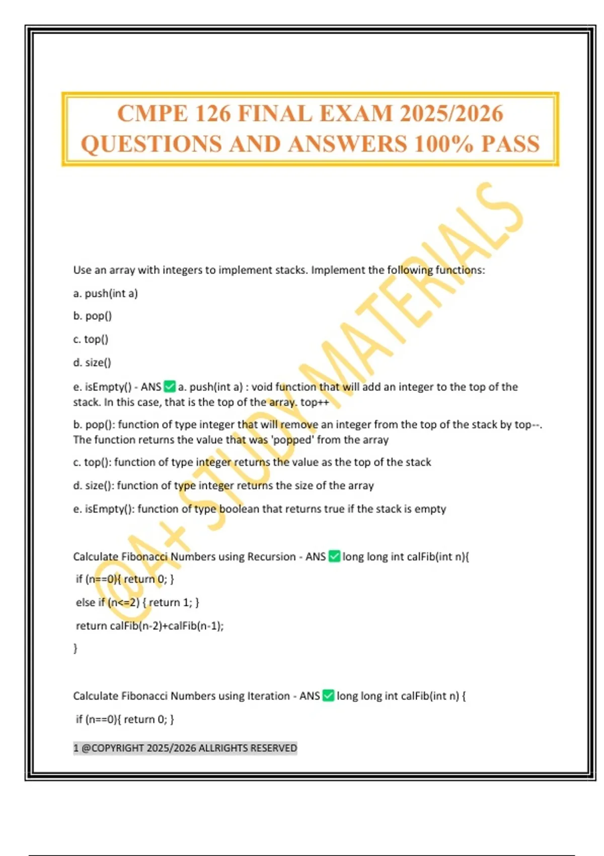 CMPE 126 FINAL EXAM 2025/2026 QUESTIONS AND ANSWERS 100% PASS - CMPE ...