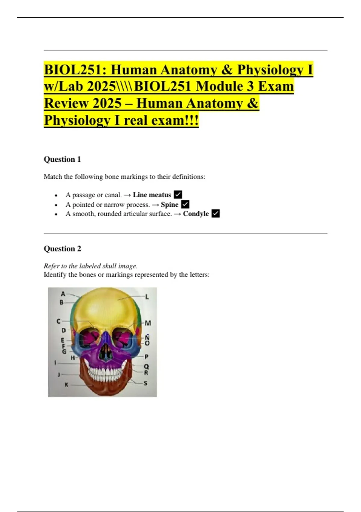 BIOL251 Module 3 Exam Review – Human Anatomy & Physiology I with Lab ...