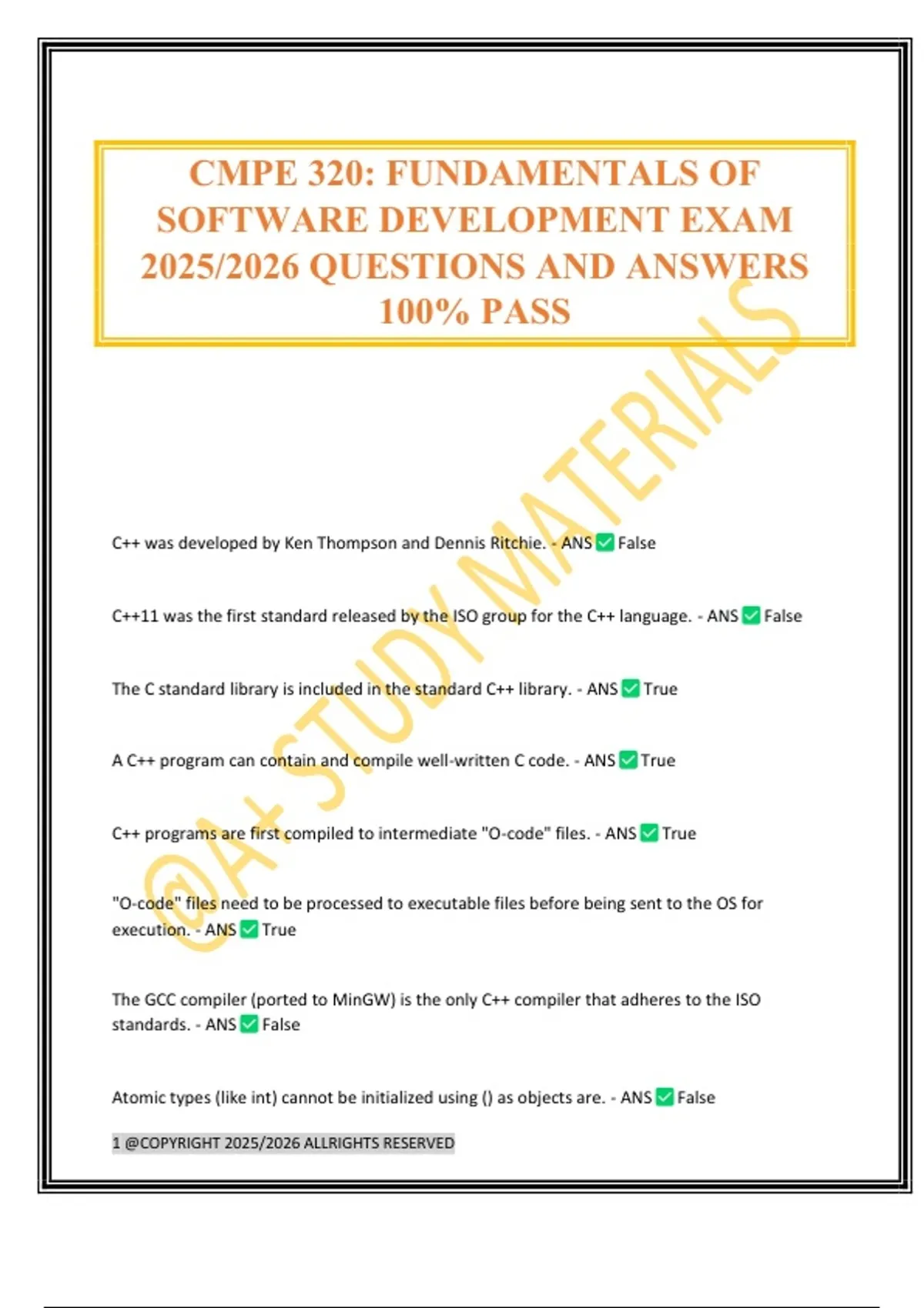 CMPE 320: FUNDAMENTALS OF SOFTWARE DEVELOPMENT EXAM 2025/2026 QUESTIONS ...
