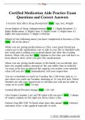 Certified Medication Aide Practice Exam  Questions and Correct Answers 