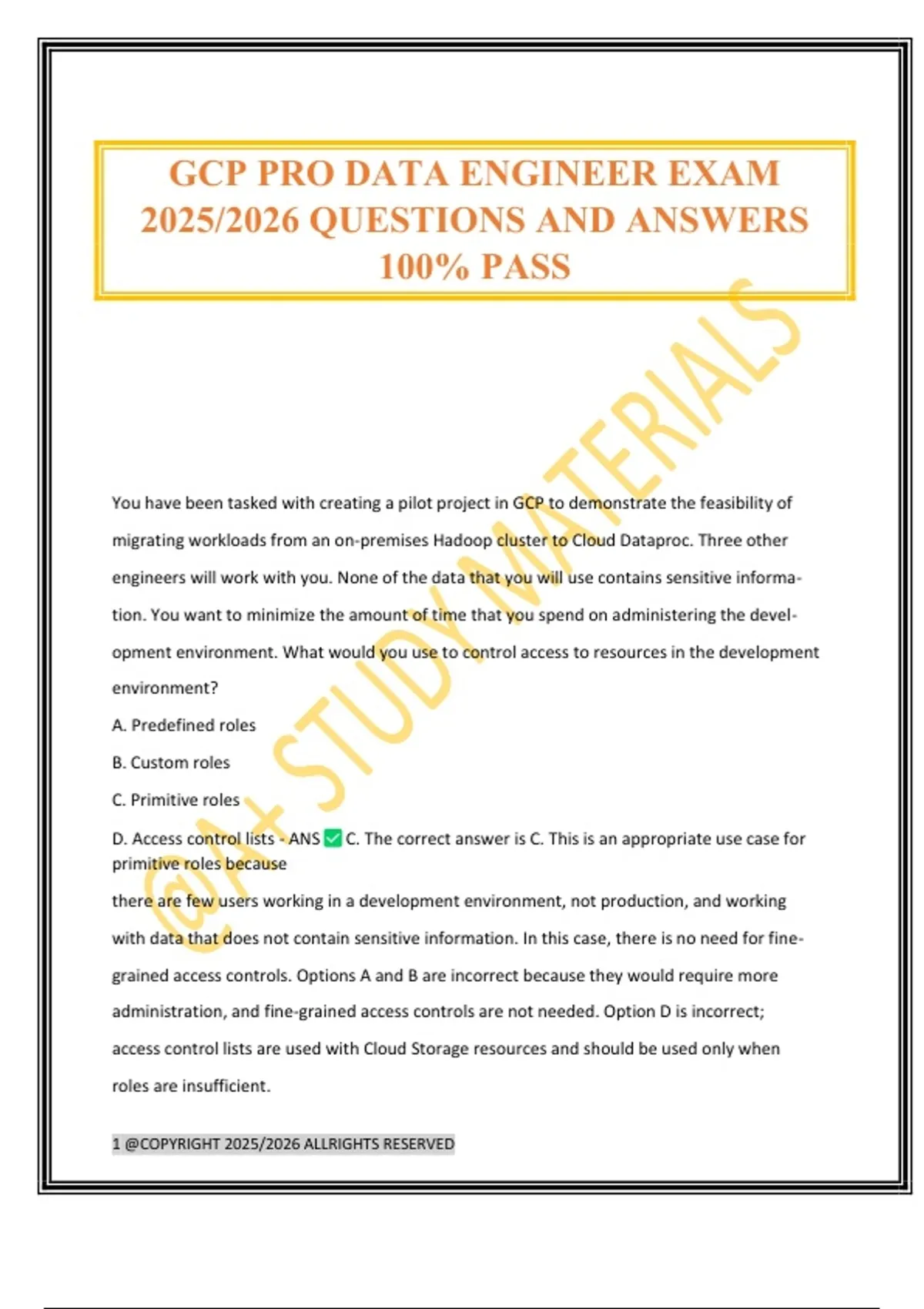 GCP PRO DATA ENGINEER EXAM 2025/2026 QUESTIONS AND ANSWERS 100% PASS ...