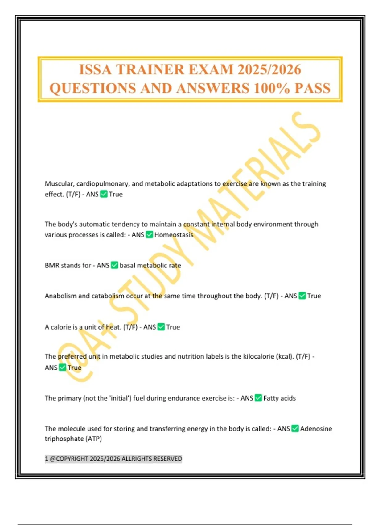 ISSA TRAINER EXAM 2025/2026 QUESTIONS AND ANSWERS 100% PASS - ISSA ...