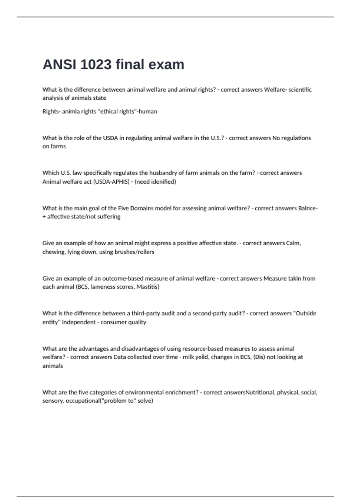 ANSI 1023 final exam review questions and correct answers| pass ...