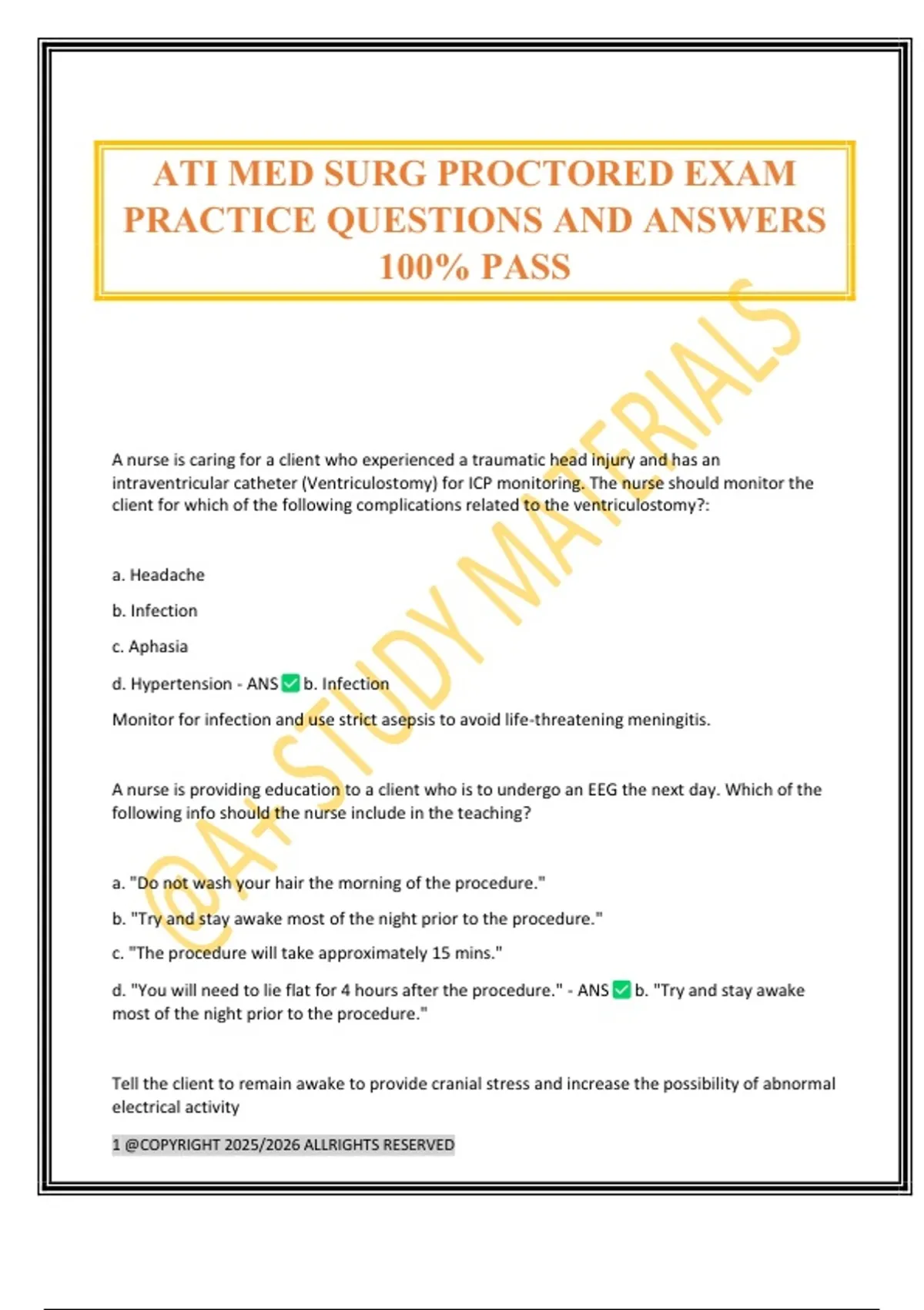 ATI MED SURG PROCTORED EXAM PRACTICE QUESTIONS AND ANSWERS 100% PASS ...