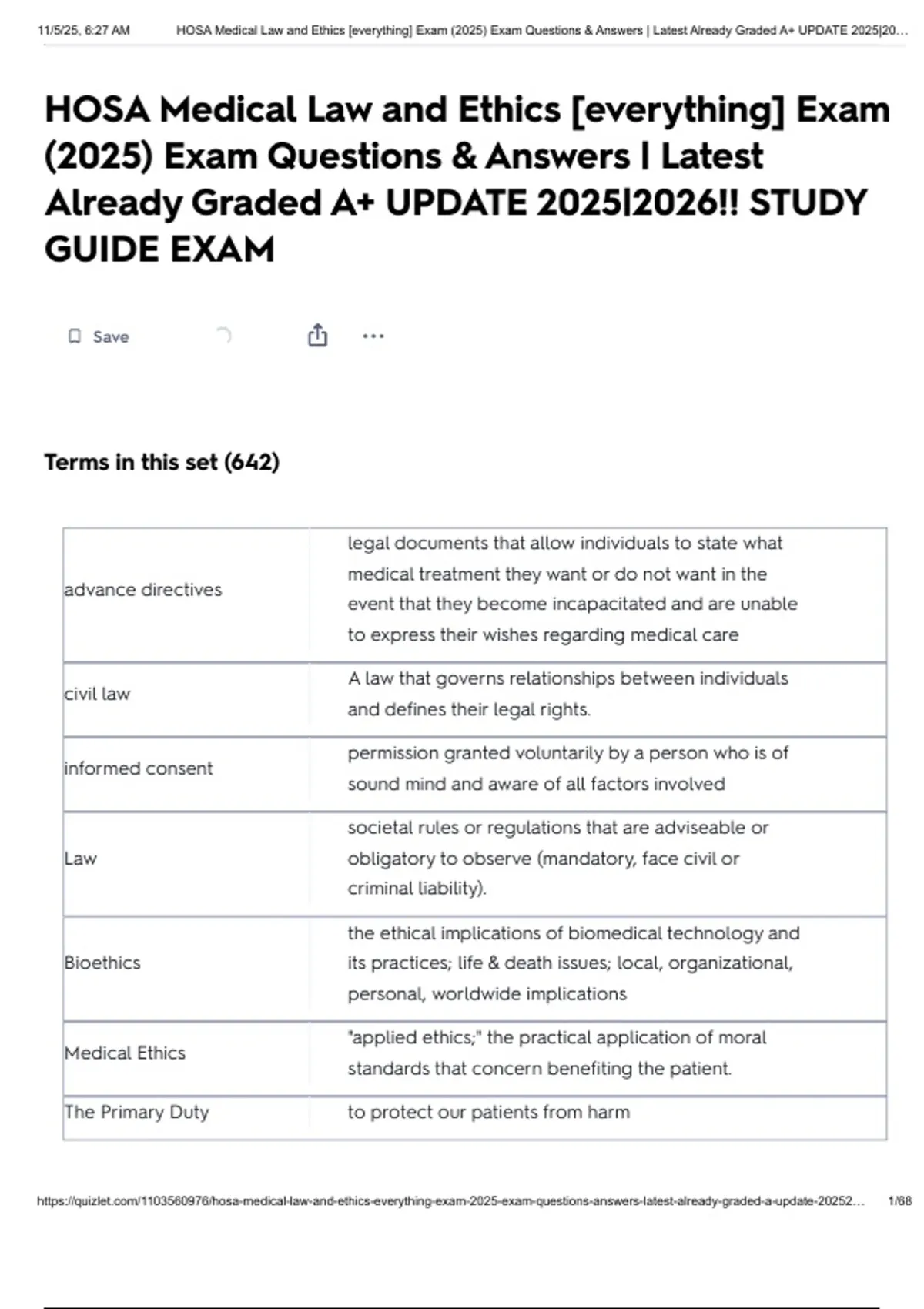 HOSA Medical Law and Ethics [everything] Exam (2025) Exam Questions ...