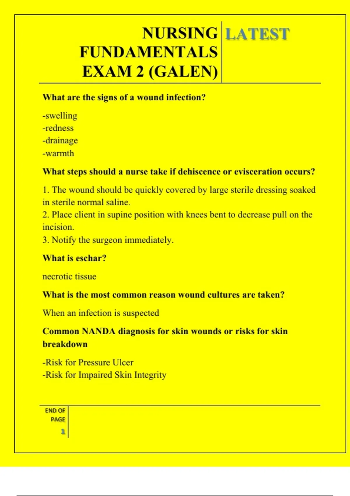 NURSING FUNDAMENTALS EXAM 2 (GALEN) QUESTIONS AND ANSWERS 2025 ...