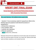 NREMT EMT FINAL EXAM Actual Questions and Revised Rationalized Answers 100&percnt; Guarantee Pass Score
