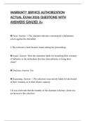 WARRANTY SERVICE AUTHORIZATION ACTUAL EXAM 2026 QUESTIONS WITH ANSWERS GRADED A&plus;