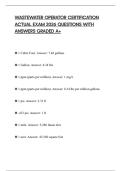 WASTEWATER OPERATOR CERTIFICATION ACTUAL EXAM 2026 QUESTIONS WITH ANSWERS GRADED A&plus;