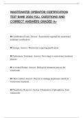 WASTEWATER OPERATOR CERTIFICATION TEST BANK 2026 FULL QUESTIONS AND CORRECT ANSWERS GRADED A&plus;