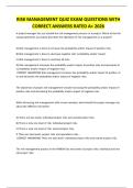 RISK MANAGEMENT QUIZ EXAM QUESTIONS WITH CORRECT ANSWERS RATED A&plus; 2026&period;