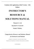 INSTRUCTOR’S RESOURCE & SOLUTIONS MANUAL — Calculus with Applications, Brief Version, 12th Edition — Margaret L. Lial, Raymond N. Greenwell & Nathan P. Ritchey — ISBN 9780135852361