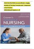 TEST BANK FOR Craven & Hirnle's Fundamentals of Nursing Concepts and Competencies for Practice 10th Edition &vert; Chapters 1 - 43