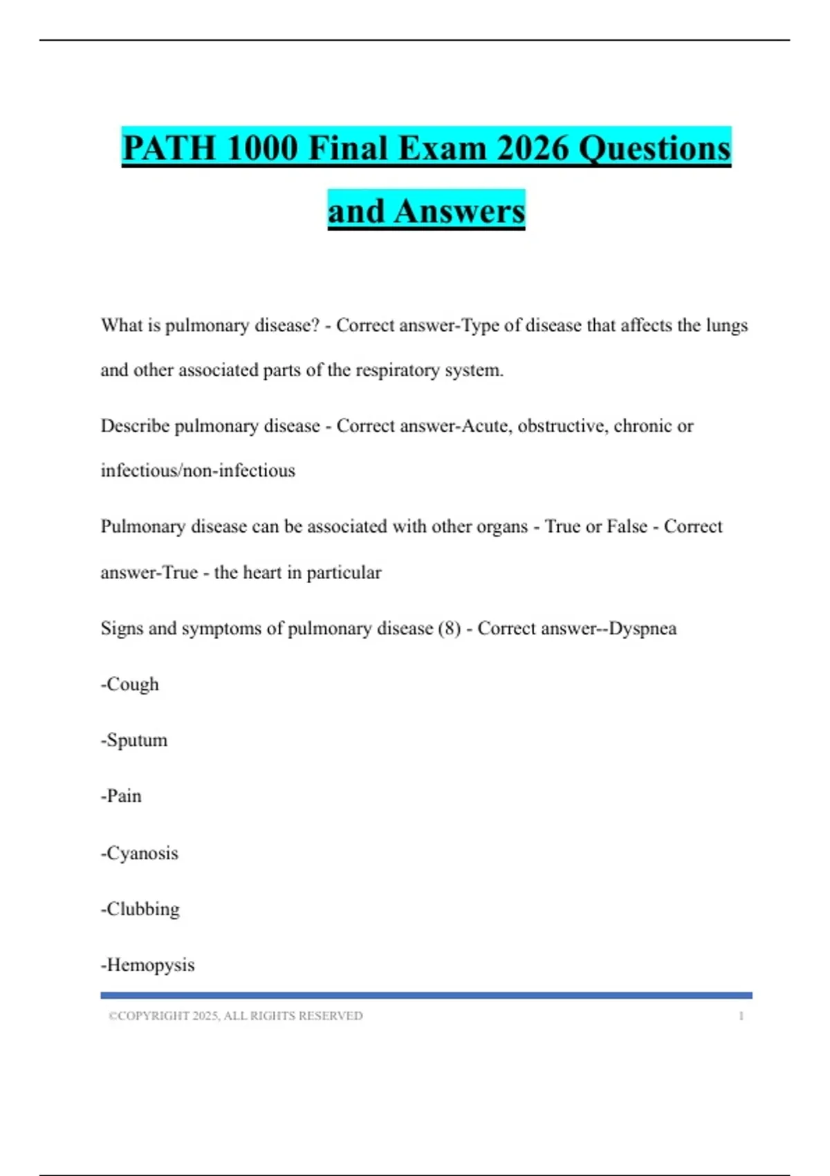 PATH 1000 Final Exam 2026 Questions and Answers - NFDN 2005 - Stuvia US