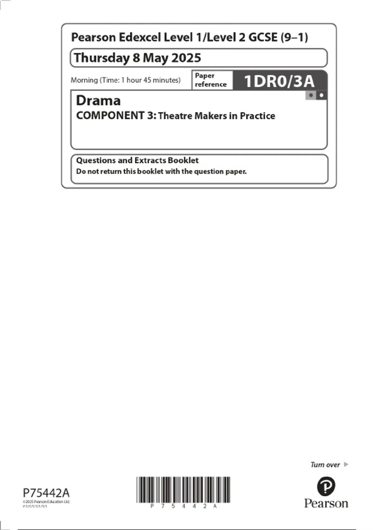 GCSE PEARSON EDEXCEL LEVEL 1/LEVEL 2 (9-1) DRAMA COMPONENT THREE ...