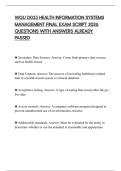 WGU D033 HEALTH INFORMATION SYSTEMS MANAGEMENT FINAL EXAM SCRIPT 2026 QUESTIONS WITH ANSWERS ALREADY PASSED