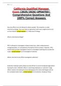 California Qualified Manager Exam &lpar;2025&sol;2026&rpar; UPDATED&vert; Comprehensive Questions And 100&percnt; Correct Answers 