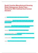South Carolina Manufactured Housing Retail Salesperson Study Prep&mdash;Questions With Outlined And 100&percnt;  Correct Answers