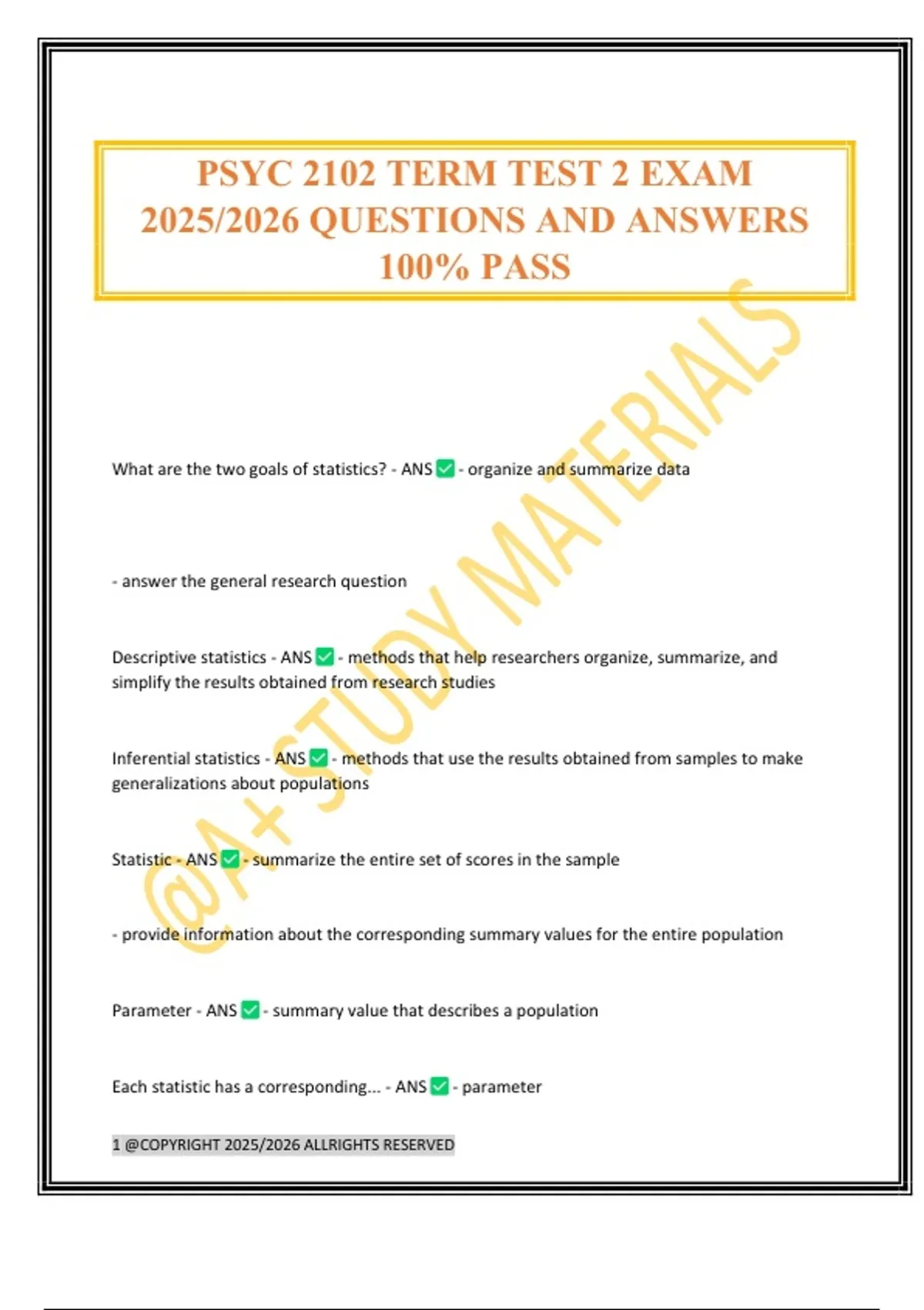 PSYC 2102 TERM TEST 2 EXAM 2025/2026 QUESTIONS AND ANSWERS 100% PASS ...