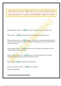 SOLID STATE PHYSICS EXAM 2025&sol;2026 QUESTIONS AND ANSWERS 100&percnt; PASS