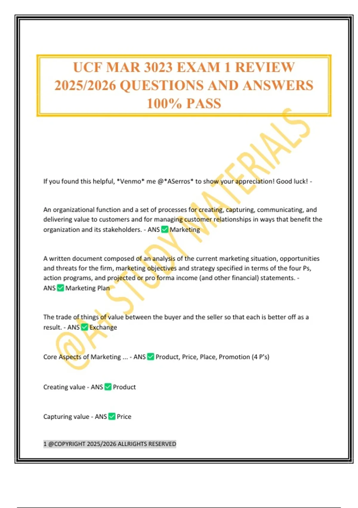 UCF MAR 3023 EXAM 1 REVIEW 2025/2026 QUESTIONS AND ANSWERS 100% PASS ...