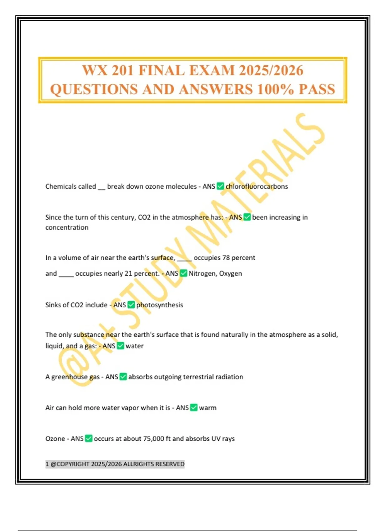 WX 201 FINAL EXAM 2025/2026 QUESTIONS AND ANSWERS 100% PASS - WX 201 ...