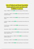 List of Medical and Dental Specialists  Exam updated actual questions and  CORRECT answers