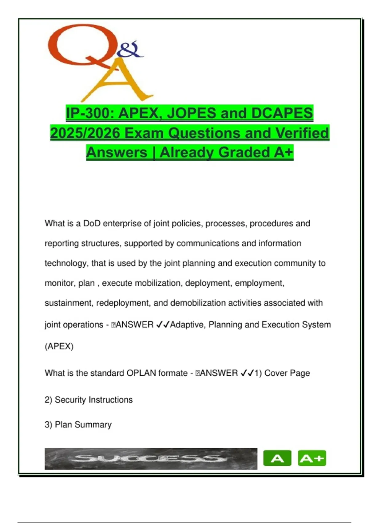 IP-300 APEX, JOPES & DCAPES | 2025/2026 | 100+ Q&A | Deployment ...