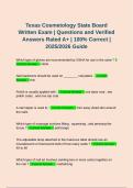 Texas Cosmetology State Board Written Exam TDLR &vert; Questions and Verified Answers Rated A&plus; &vert; Latest 2025&sol;2026 Guide