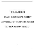 BIOL212 &sol; BIOL 212 EXAM 1 QUESTIONS AND CORRECT ANSWERS LATEST STUDY GUIDE BEST FOR REVISION 2025&sol;2026 GRADED A&plus; &period;