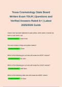 Texas Cosmetology State Board Written Exam &vert; Questions and Verified Answers Rated A&plus; &vert; 100&percnt; Correct &vert; 2025&sol;2026 Guide