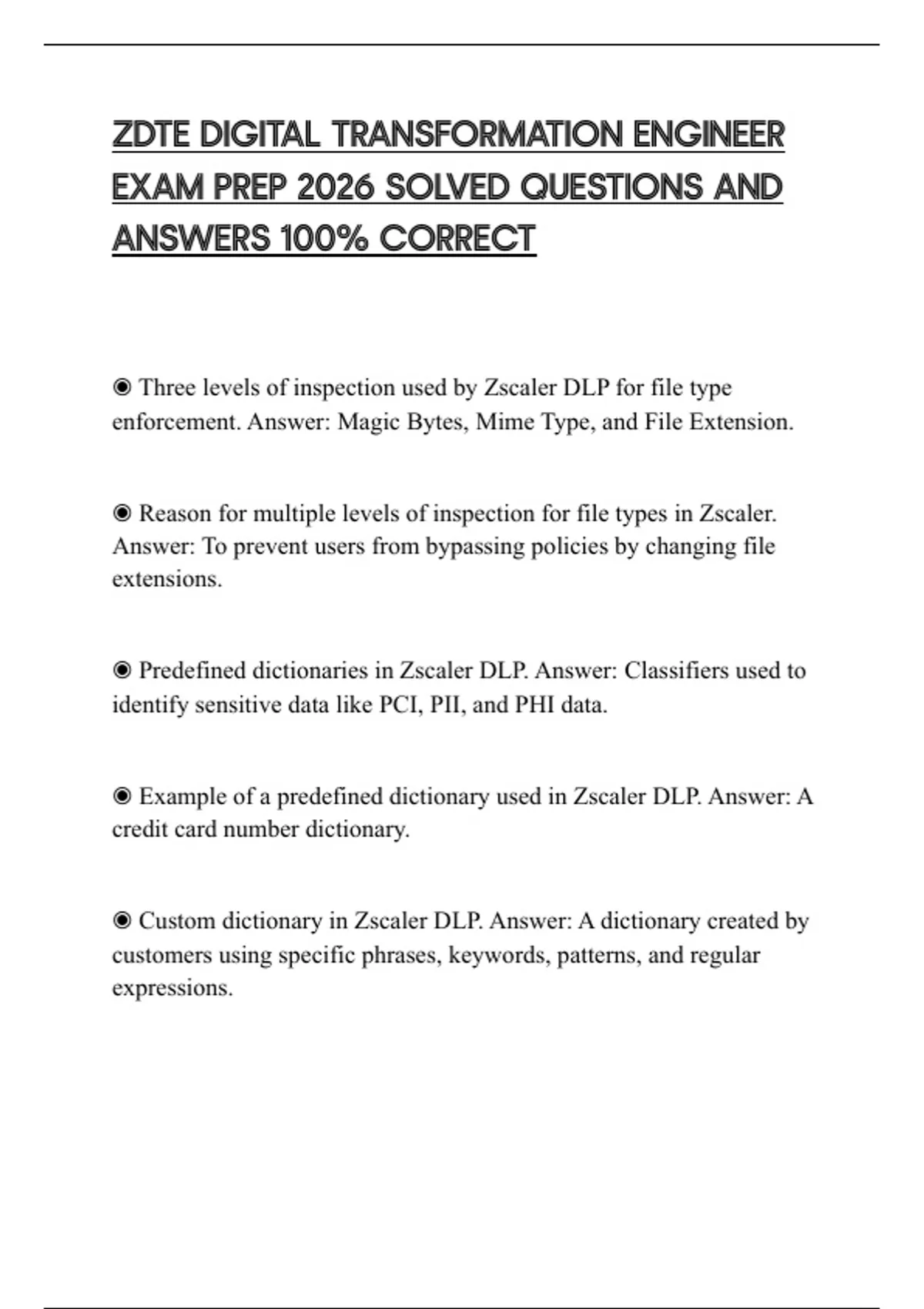 ZDTE DIGITAL TRANSFORMATION ENGINEER EXAM PREP 2026 SOLVED QUESTIONS ...