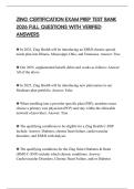 ZING CERTIFICATION EXAM PREP TEST BANK 2026 FULL QUESTIONS WITH VERIFIED ANSWERS