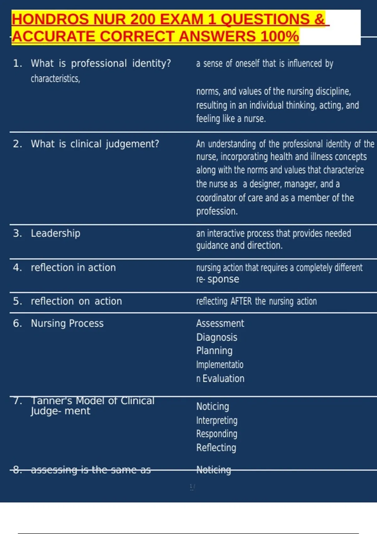 HONDROS NUR 200 EXAM 1 QUESTIONS & ACCURATE CORRECT ANSWERS 100% ...