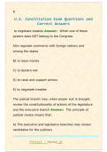 U.S. Constitution Exam Questions and  Correct Answers 