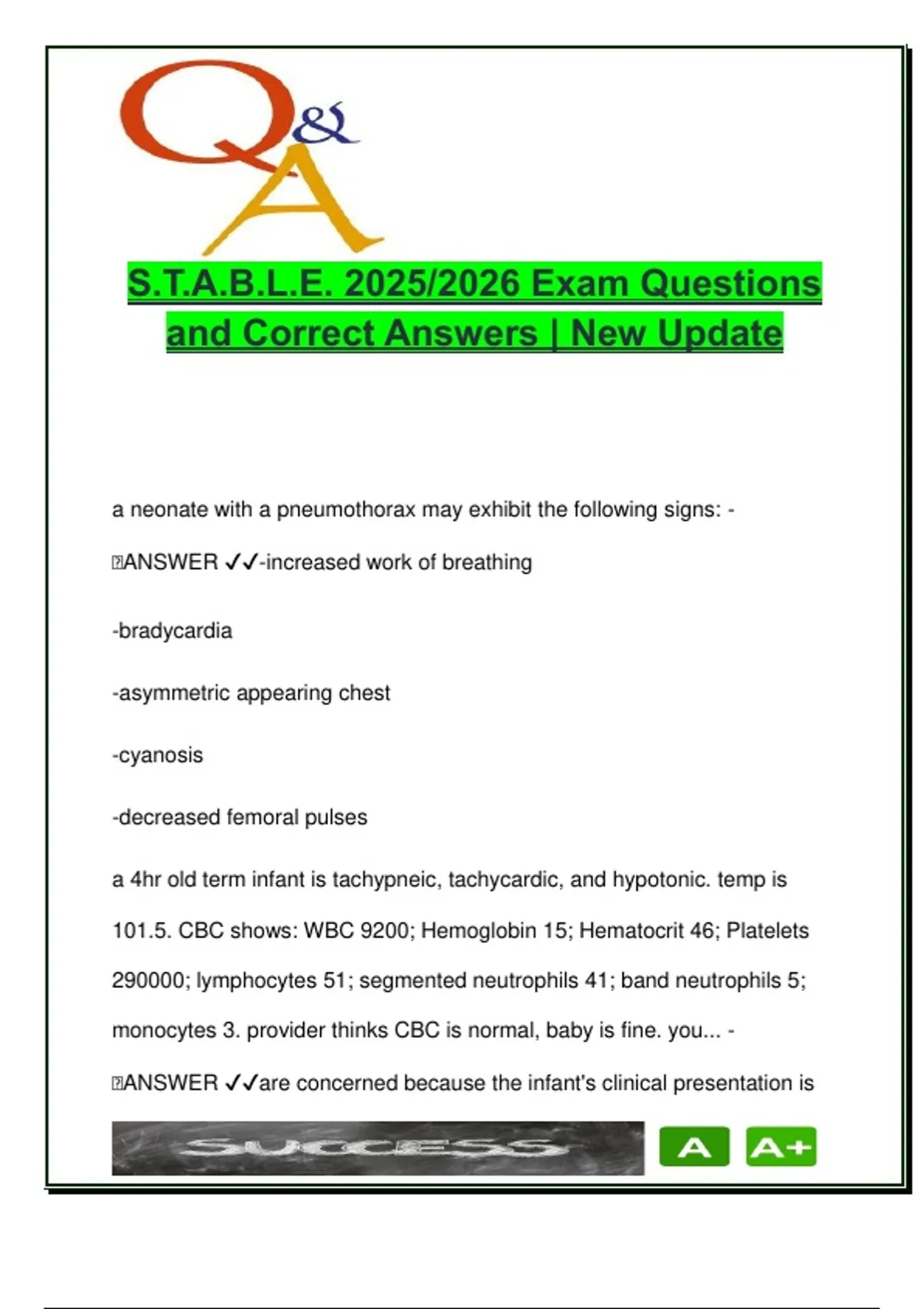 S.T.A.B.L.E. Exam 2025/2026 | 36 Neonatal Emergency Questions with Answers | Hypoglycemia ...