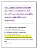 ALOA Certified Registered Locksmith  &lpar;CRL&rpar; Practice Exam Questions And  Correct Answers &lpar;Verified Answers&rpar; Plus  Rationales 2026 Q&A &vert; Instant  Download Pdf