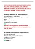 TEXAS CYBERSECURITY SPECIALIST CERTIFICATION  PRACTICE EXAM QUESTIONS AND CORRECT  ANSWERS &lpar;VERIFIED ANSWERS&rpar; PLUS RATIONALES  2026 Q&A &vert; INSTANT DOWNLOAD PDF