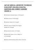 AMT MLT MEDICAL LABORATORY TECHNICIAN EXAM SCRIPT 2026 REAL EXAM FULL QUESTIONS AND CORRECT ANSWERS GRADED A&plus;