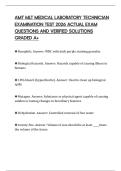 AMT MLT MEDICAL LABORATORY TECHNICIAN EXAMINATION TEST 2026 ACTUAL EXAM QUESTIONS AND VERIFIED SOLUTIONS GRADED A&plus;