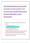 AWS Certified Welding Inspector &lpar;CWI&rpar;  Examination Practice Questions And  Correct Answers &lpar;Verified Answers&rpar; Plus  Rationales 2026 Q&A &vert; Instant  Download Pdf 