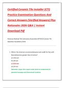 Certified Ceramic Tile Installer &lpar;CTI&rpar;  Practice Examination Questions And  Correct Answers &lpar;Verified Answers&rpar; Plus  Rationales 2026 Q&A &vert; Instant  Download Pdf 