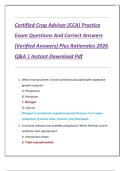 Certified Crop Advisor &lpar;CCA&rpar; Practice  Exam Questions And Correct Answers  &lpar;Verified Answers&rpar; Plus Rationales 2026  Q&A &vert; Instant Download Pdf