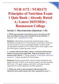 NUR1172 &ndash; Principles of Nutrition Exam 1 Quiz Bank &vert; Rated A &vert; Verified Questions and Answers &vert; Rasmussen College 2025&sol;2026 Update